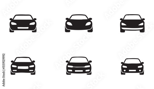 Set of car icons, a vector illustration showcasing six black car icon