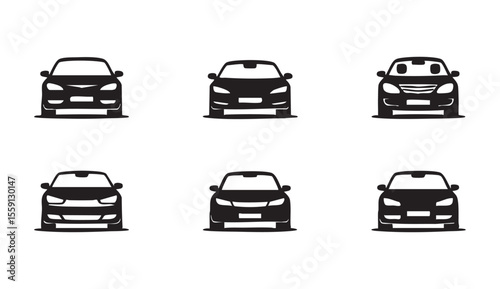 Set of car icons, A vector illustration depicting six black car icon