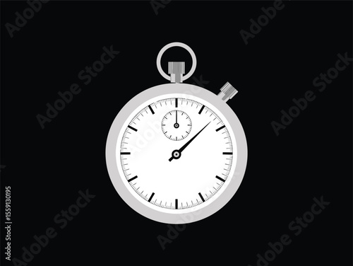 Classic Silver Stopwatch on Black Background, Time Measurement Vector