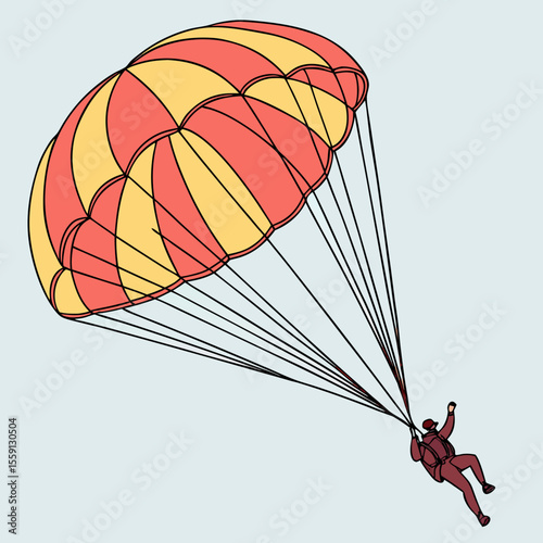 Colorful parachute descent with person skydiving skydiver