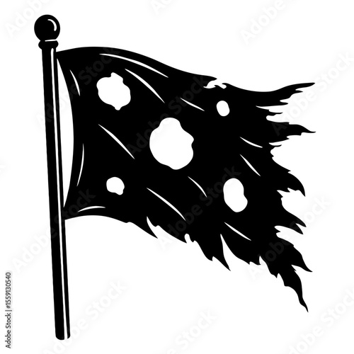 Distressed Black Flag with Holes Vector - Tattered and Damaged Banner Illustration