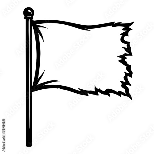 Black Outline Vector of a Distressed Empty Flag - Tattered Banner for Custom Text or Symbols