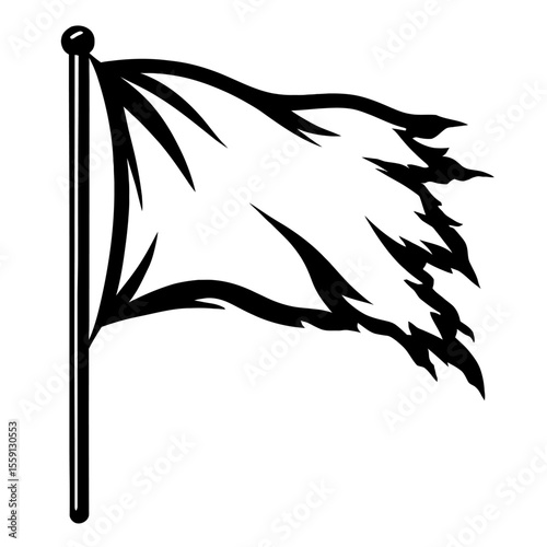 Severely Tattered and Ripped Flag Vector in Black and White - Distressed Grunge Banner
