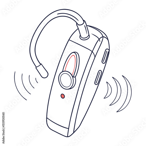 Earpiece with red indicator and sound waves bluetooth headset