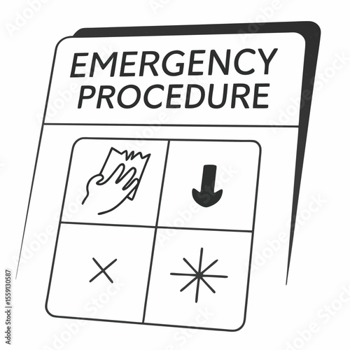 Emergency procedure instructions with symbols safety