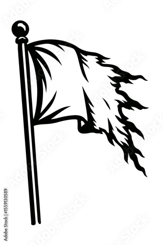 Distressed Black and White Ragged Flag Vector - Severely Tattered Banner Illustration