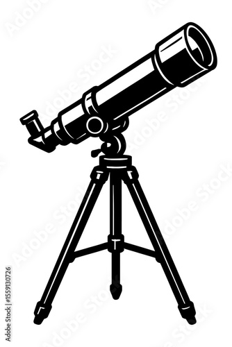 Classic Astronomical Telescope with Tripod Vector Illustration - Black and White Design for Space, Stargazing, Education, or Scientific Discovery Concepts
