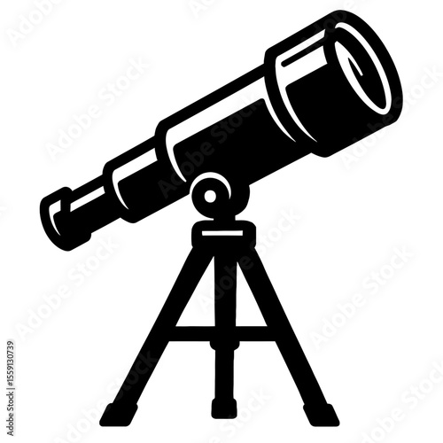 Classic Astronomical Telescope with Tripod Vector Illustration - Black and White Design for Space, Stargazing, Education, or Scientific Discovery Concepts