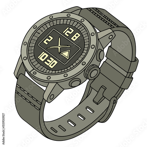 Rugged digital wristwatch with altimeter display vector