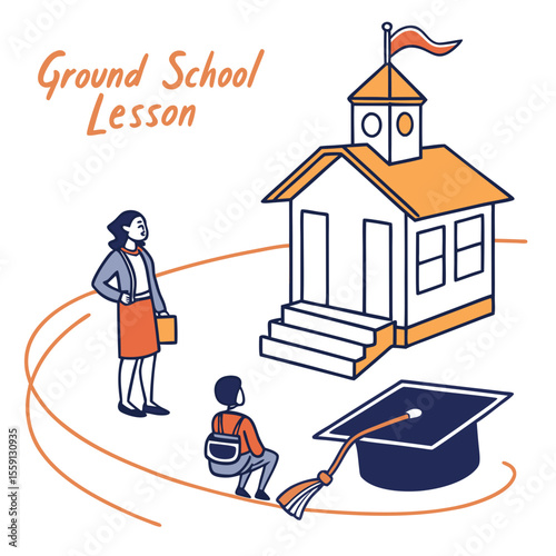 Schoolhouse teacher student graduation cap education