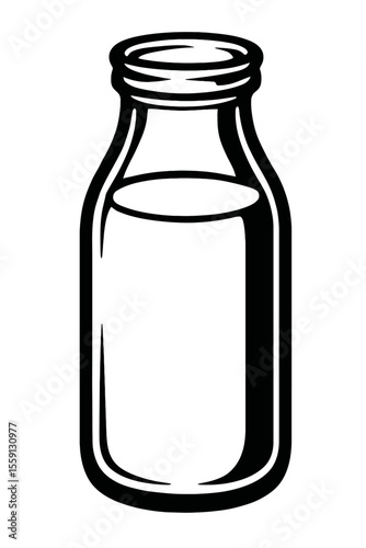 Classic Glass Milk Bottle Vector Illustration - Black and White Retro Design for Dairy, Farm Fresh, or Beverage Concepts