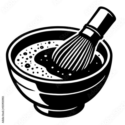 Elegant Traditional Japanese Matcha Tea Ceremony Setup Vector - Ideal for Cultural, Wellness, and Beverage Designs