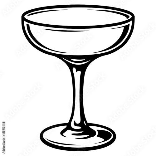 Elegant Cocktail Coupe Glass Vector in Black and White - Perfect for Bar Menus, Drink Recipes, and Party Invitations
