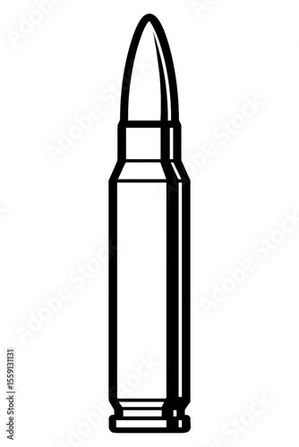 Outline Bullet Ammunition Cartridge Vector in Black and White - Suitable for Military, Hunting, and Shooting Sports Designs