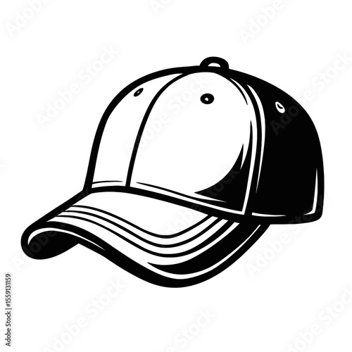 Dynamic Sports Baseball Cap Vector in Black and White - Perfect for Athletic Branding, Casual Fashion, and Outdoor Activities