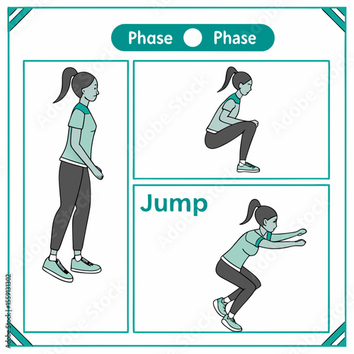 Athletic woman demonstrating jump phases training exercise