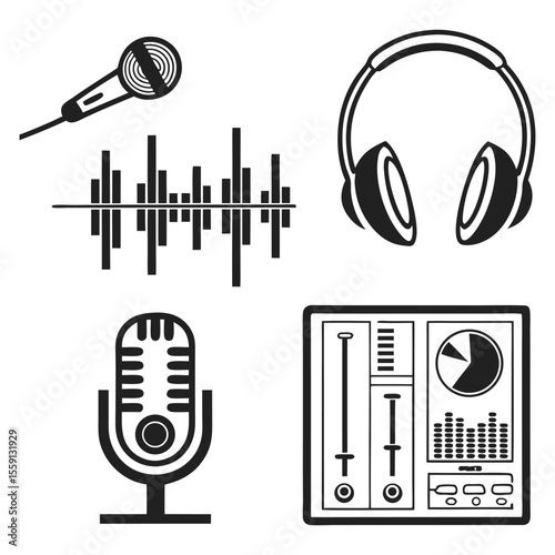 Sound Recording Studio Equipment Microphones, Headphones, and Audio Mixing Console