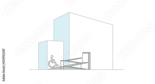 Architectural drawing of a building ramp for wheelchair accessibility.