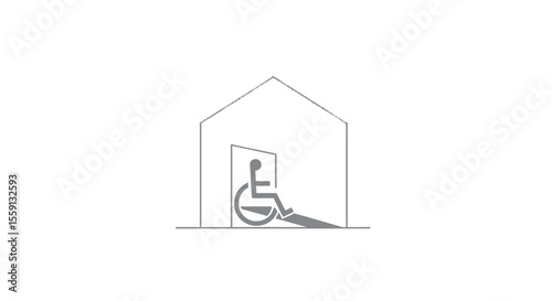 Accessibility ramp leading to a house for a person in a wheelchair.