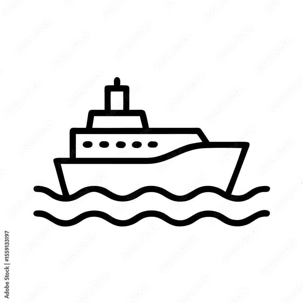 Line art of a ferry boat sailing on waves Line art of a ferry boat sailing on waves