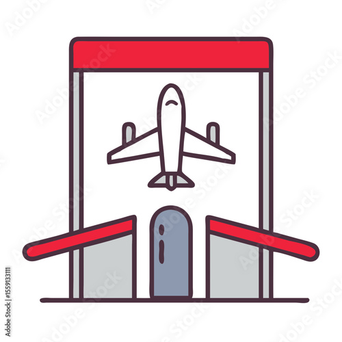 Airport departure gate icon with airplane illustration  