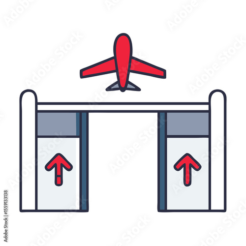 Airport departure gate illustration with airplane icon on top  