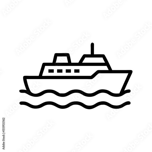 Ferry boat sailing on waves in minimalist line art style  