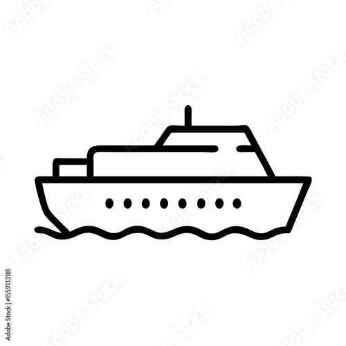 Line art ferry boat illustration on water surface  