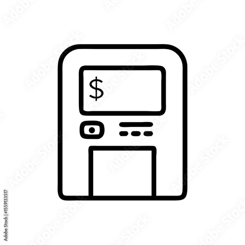 Simple outline illustration of an ATM machine with dollar sign  