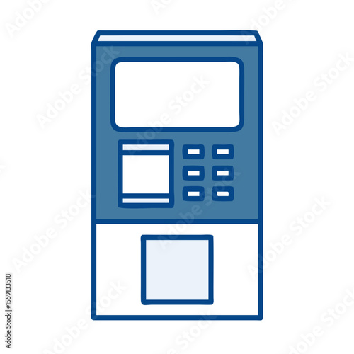 ATM machine illustration in blue color with simple design  