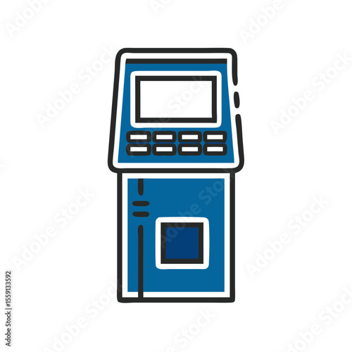 ATM machine in blue color with minimalist design  