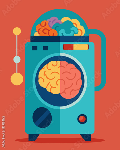 The endless loop of conditioning and reprogramming depicted through a brainfilled washer.. Vector illustration