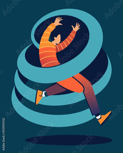 The person desperately tried to climb out of the negative spiral but each time they fell back into its depths.. Vector illustration