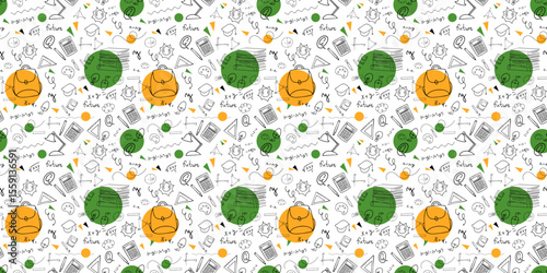 Back to School Seamless Pattern with Doodle School Supplies