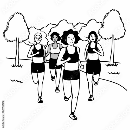 Diverse women jogging together outdoors running fitness