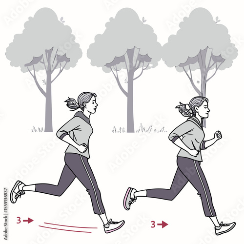 Female jogger stride animation sequence jogging running