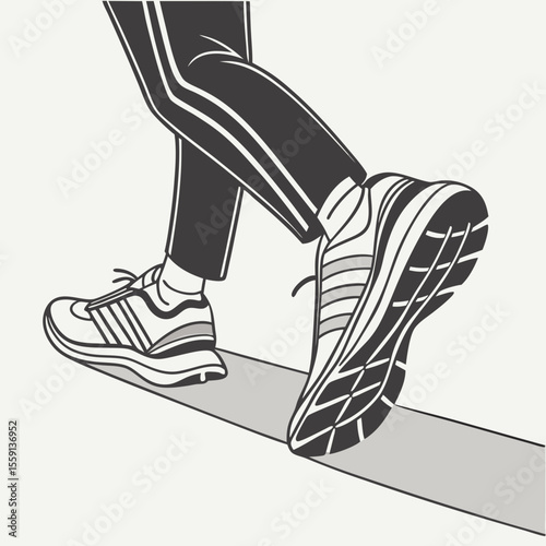 Footwear stride on grey surface running shoe motion