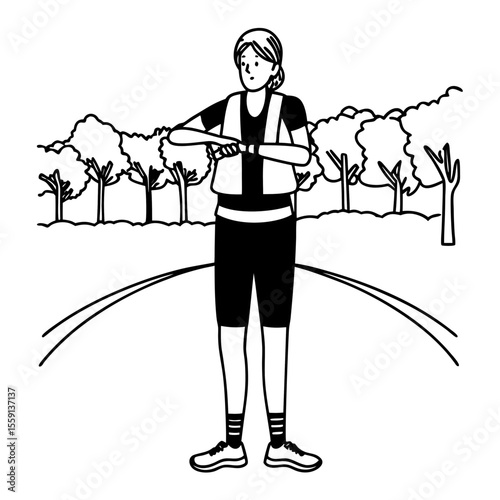 Woman checking smartwatch during outdoor run running outdoors