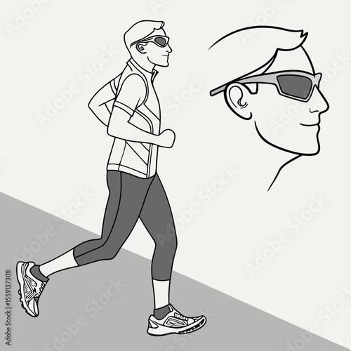 Athletic man running with sunglasses and sportswear athlete