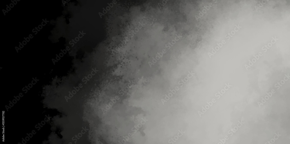 Cloud-Like Smoke Abstract powder or smoke isolated on black background with Gentle Grayscale Gradient. Worn and faded grunge-style black and gray watercolor wash with subtle cloudy details. 