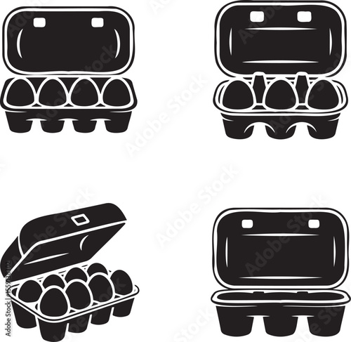 Set of Egg box silhouette vector illustration isolated On Transparent Background