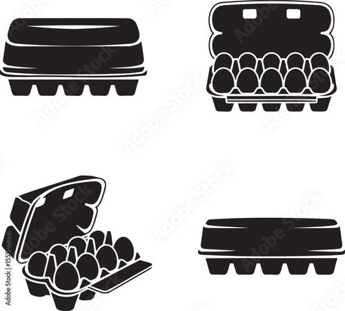 Set of Egg box silhouette vector illustration isolated On Transparent Background