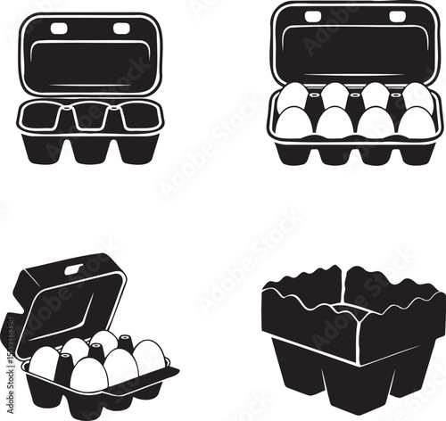 Set of Egg box silhouette vector illustration isolated On Transparent Background
