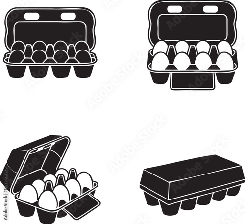 Set of Egg box silhouette vector illustration isolated On Transparent Background