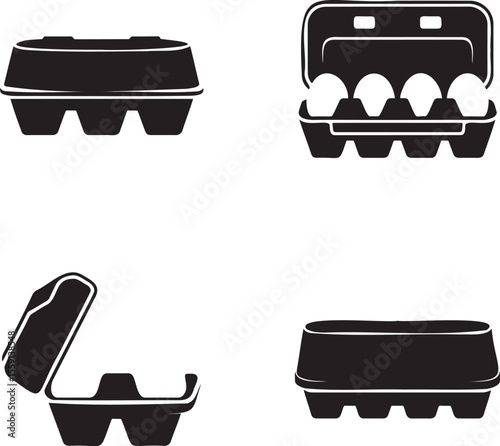 Set of Egg box silhouette vector illustration isolated On Transparent Background