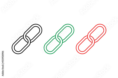 Connecting Links Versatile Chain Icons in Black, Green, and Red for Website and App Design