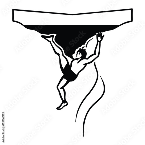 Silhouette of a Rock Climber Hanging Upside Down Extreme Sports Vector Illustration