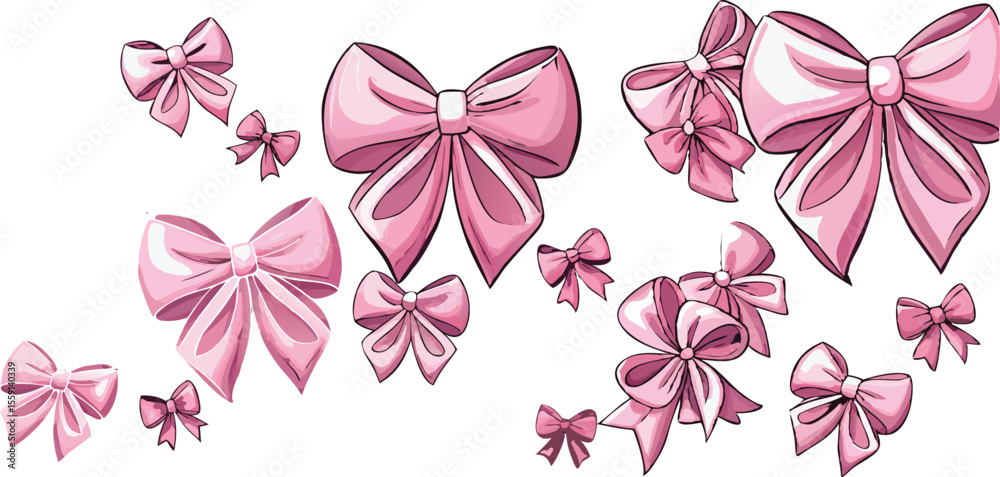 Fototapeta premium A whimsical collection of pink ribbon bows floats pink bows decorative