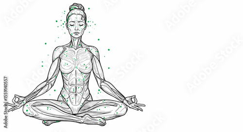Anatomical illustration of woman meditating for wellness, mindfulness, and health education projects

