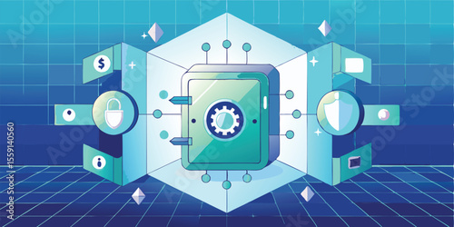 Secure Data Vault A Stylized Vector Illustration of Encrypted Data Protection